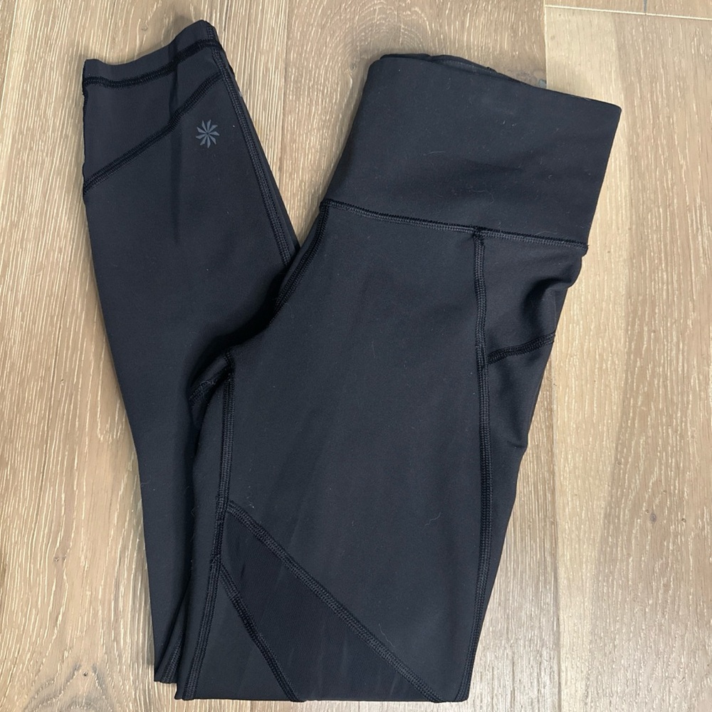 Athleta Womens Leggings Size S Black Side Pockets Mesh Side Panels